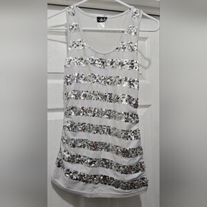 Deb Silver Sequin Stripe Women's Tank Top - White